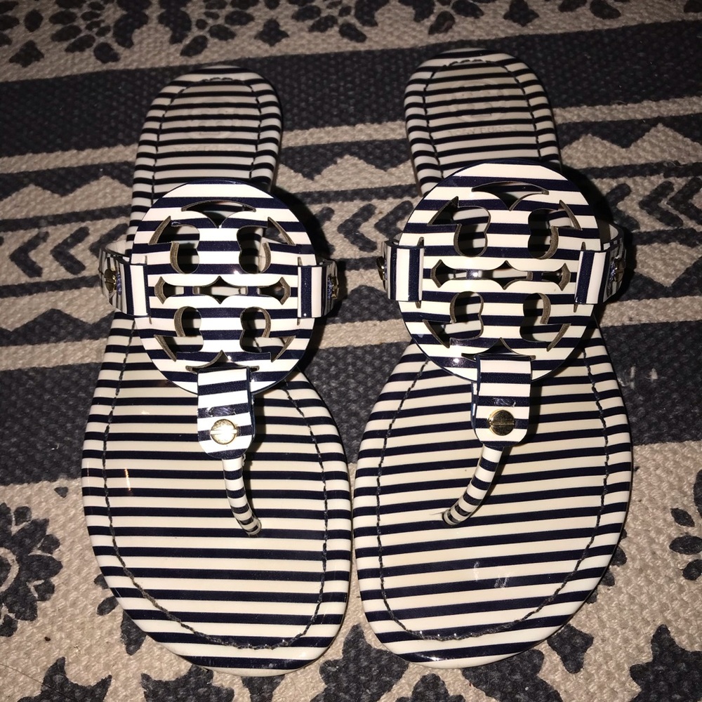 Navy and White Striped Tory Miller Sandals